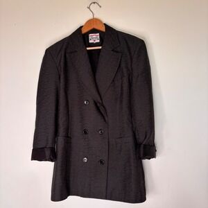 Vintage Contempo Casuals Black Double Breasted 1980 1990 Silk Blazer Size 12
